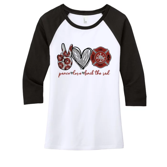 Peace Love Back The Red Proud Firefighter Fireman Mom Wife Women's Tri-Blend 3/4-Sleeve Raglan Shirt