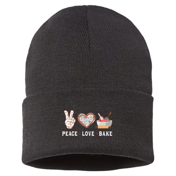 Peace Love Bake Baking Cupcake Baker Gifts Men Women Sustainable Knit Beanie