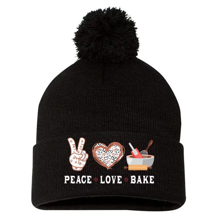 Peace Love Bake Baking Cupcake Baker Gifts Men Women Pom Pom 12in Knit Beanie