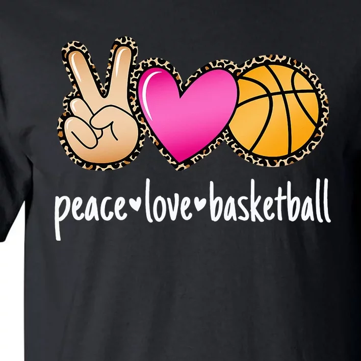 Peace Love Basketball Leopard Print Women Basketball Tall T-Shirt