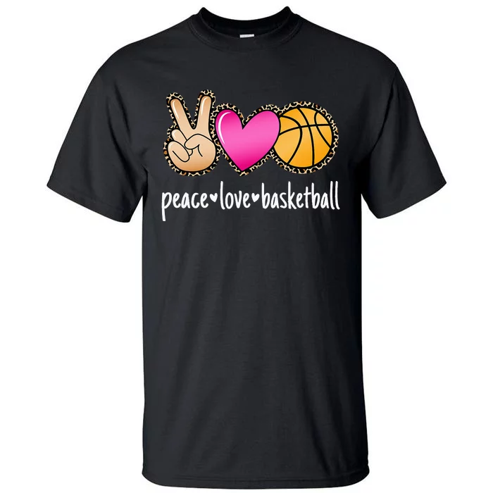 Peace Love Basketball Leopard Print Women Basketball Tall T-Shirt