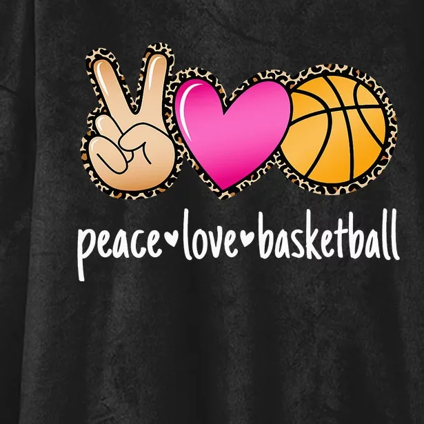 Peace Love Basketball Leopard Print Women Basketball Hooded Wearable Blanket