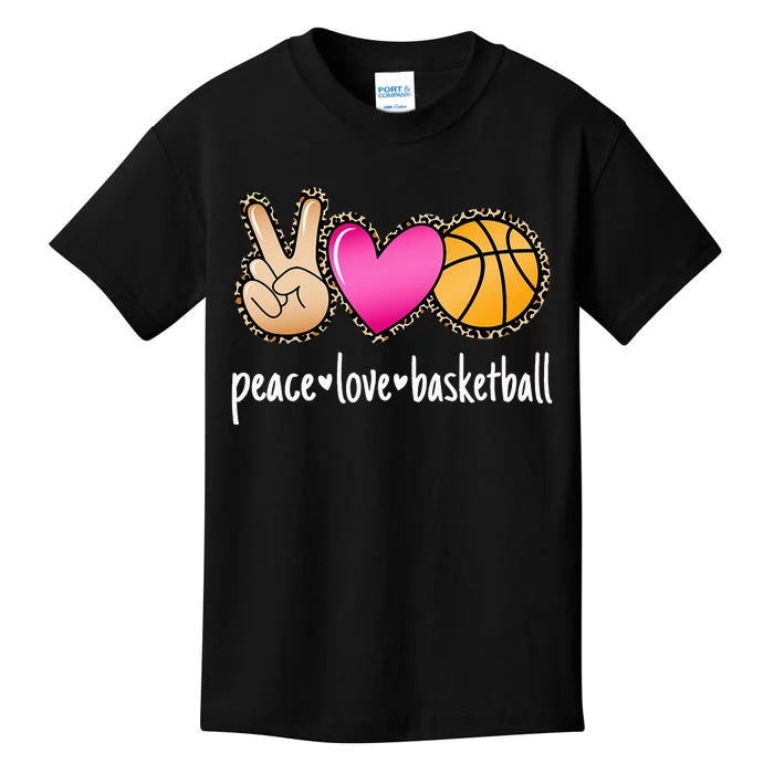 Peace Love Basketball Leopard Print Women Basketball Kids T-Shirt