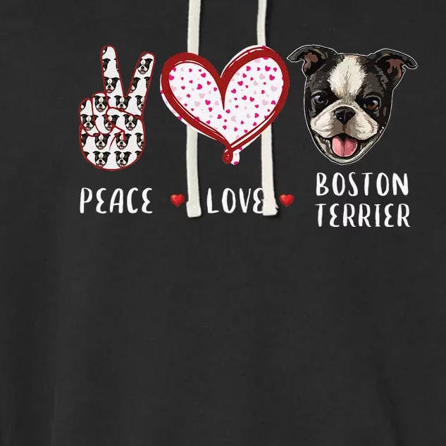 Peace Love Boston Terrier Dog Gifts Garment-Dyed Fleece Hoodie