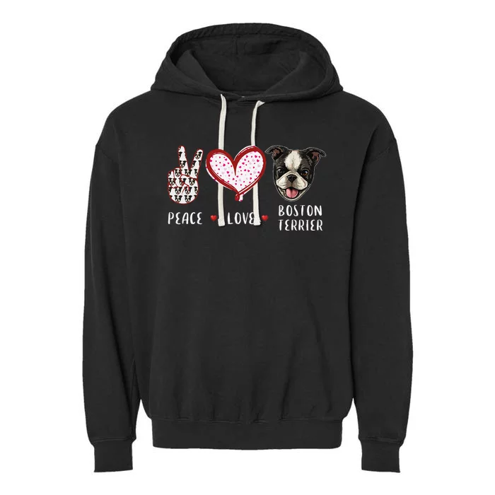 Peace Love Boston Terrier Dog Gifts Garment-Dyed Fleece Hoodie