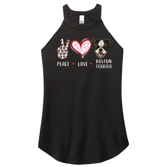 Peace Love Boston Terrier Dog Gifts Women’s Perfect Tri Rocker Tank