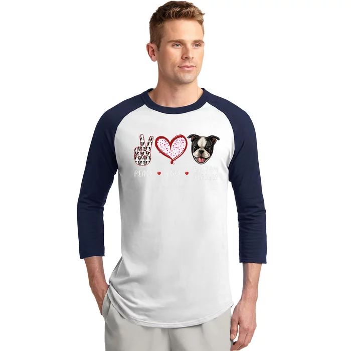 Peace Love Boston Terrier Dog Gifts Baseball Sleeve Shirt