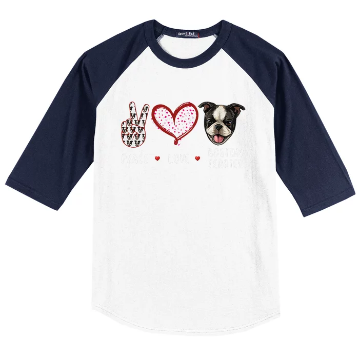 Peace Love Boston Terrier Dog Gifts Baseball Sleeve Shirt