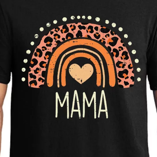 Peach Leopard Boho Rainbow Mama Mothers Day Mommy Mama Women Pajama Set