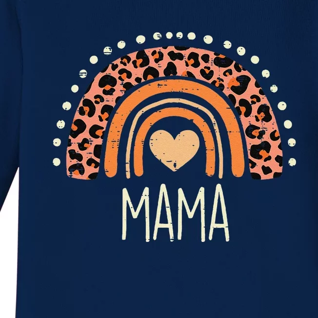 Peach Leopard Boho Rainbow Mama Mothers Day Mommy Mama Women Baby Long Sleeve Bodysuit