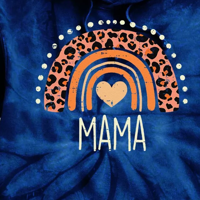 Peach Leopard Boho Rainbow Mama Mothers Day Mommy Mama Women Tie Dye Hoodie