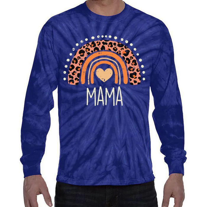 Peach Leopard Boho Rainbow Mama Mothers Day Mommy Mama Women Tie-Dye Long Sleeve Shirt