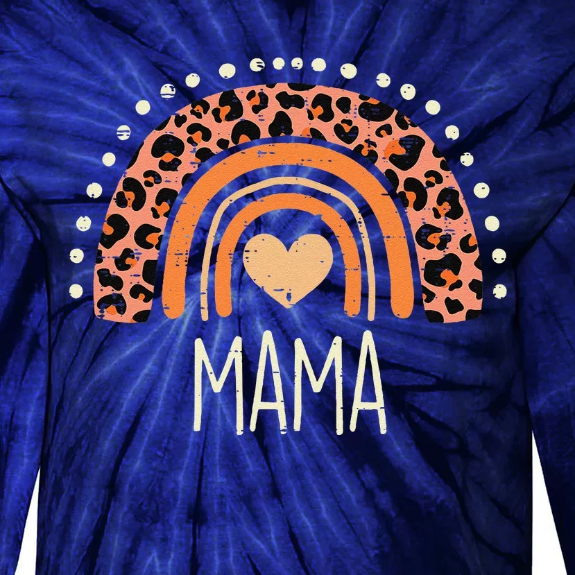 Peach Leopard Boho Rainbow Mama Mothers Day Mommy Mama Women Tie-Dye Long Sleeve Shirt