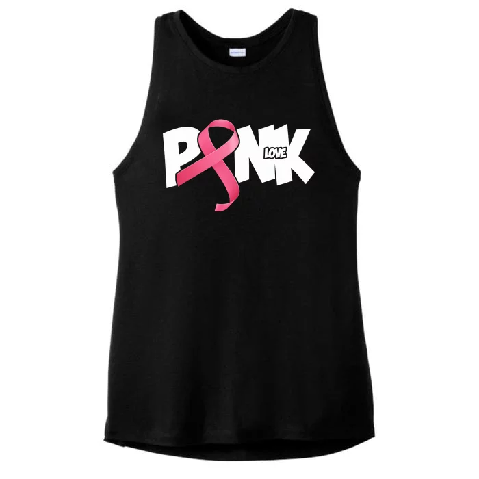 Pink Love Breast Cancer Ribbon Ladies Tri-Blend Wicking Tank