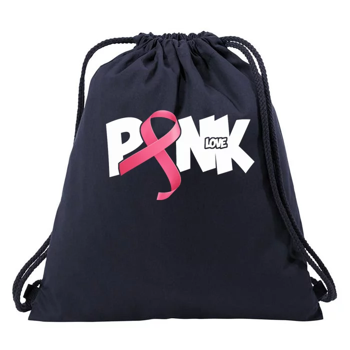 Pink Love Breast Cancer Ribbon Drawstring Bag