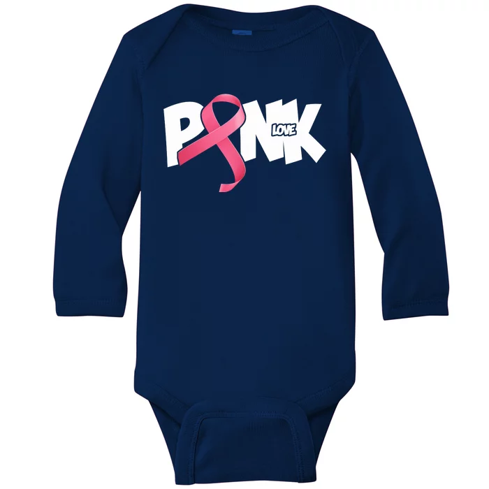 Pink Love Breast Cancer Ribbon Baby Long Sleeve Bodysuit