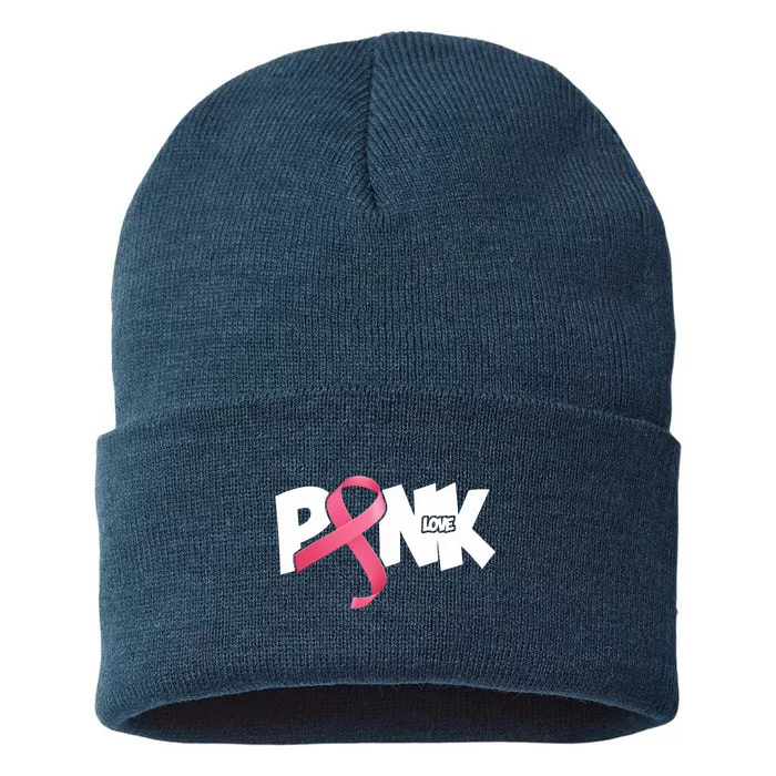 Pink Love Breast Cancer Ribbon Sustainable Knit Beanie