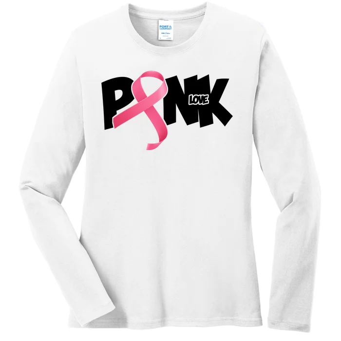 Pink Love Breast Cancer Ribbon Ladies Long Sleeve Shirt