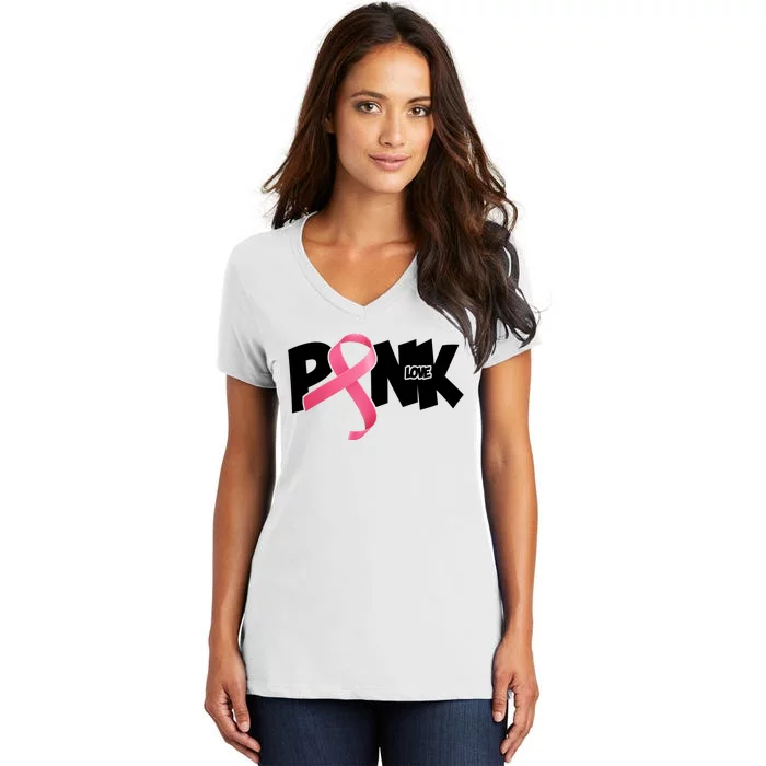 Pink Love Breast Cancer Ribbon Women's V-Neck T-Shirt