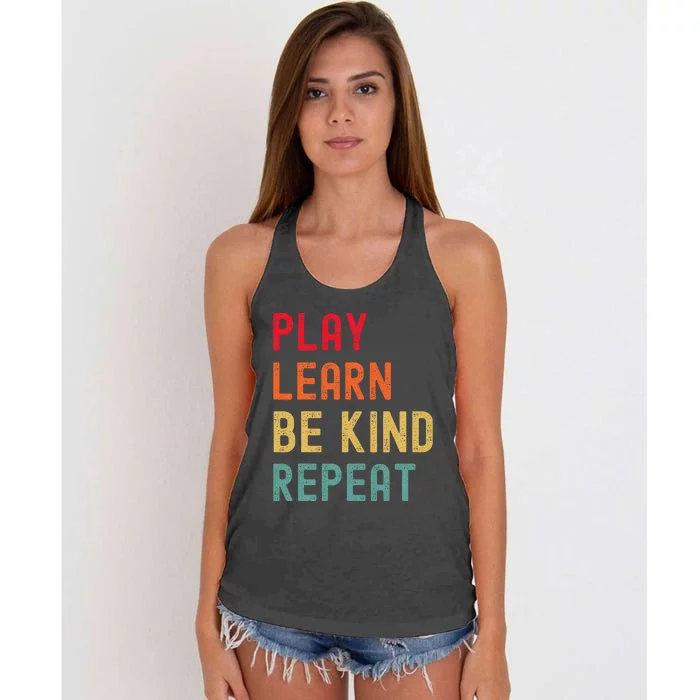 Play Learn Be Kind Repeat Unity Day No Bullies Kindness Women's Knotted Racerback Tank