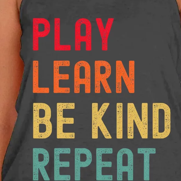 Play Learn Be Kind Repeat Unity Day No Bullies Kindness Women's Knotted Racerback Tank