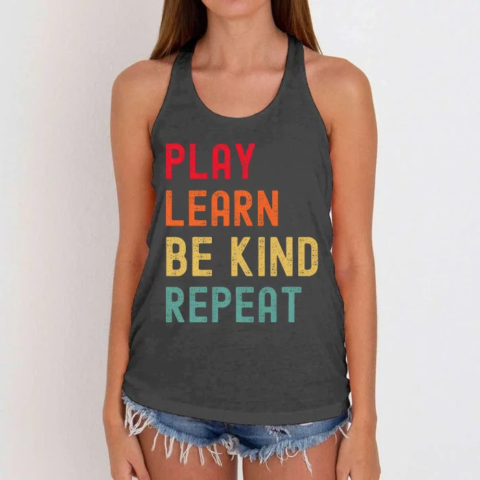 Play Learn Be Kind Repeat Unity Day No Bullies Kindness Women's Knotted Racerback Tank