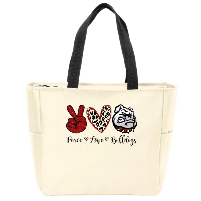 Peace Love Bulldogs Zip Tote Bag