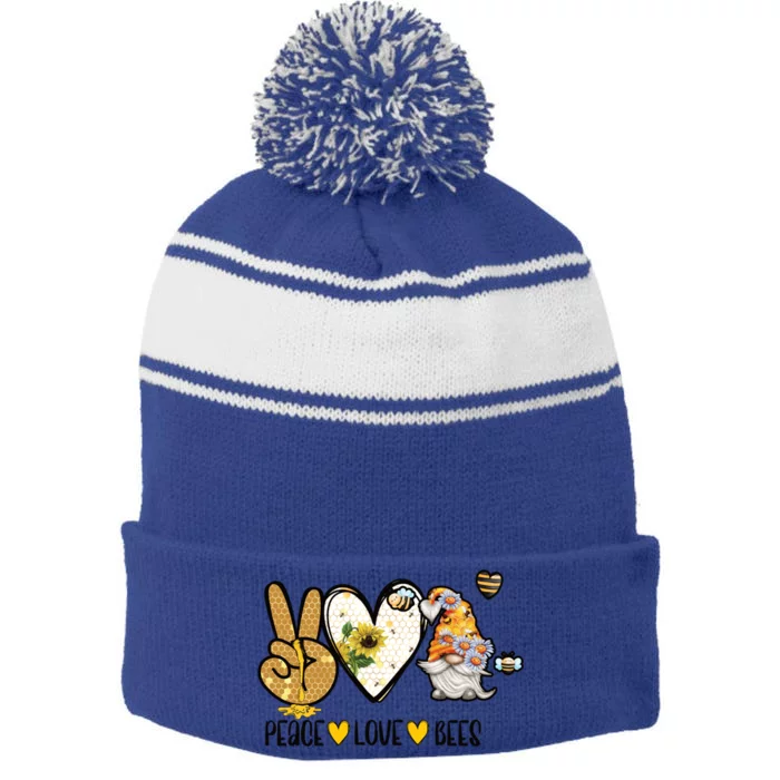 Peace Love Bees Gnome Gift Stripe Pom Pom Beanie