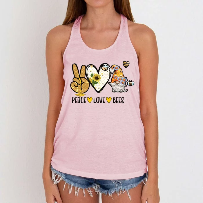 Peace Love Bees Gnome Gift Women's Knotted Racerback Tank