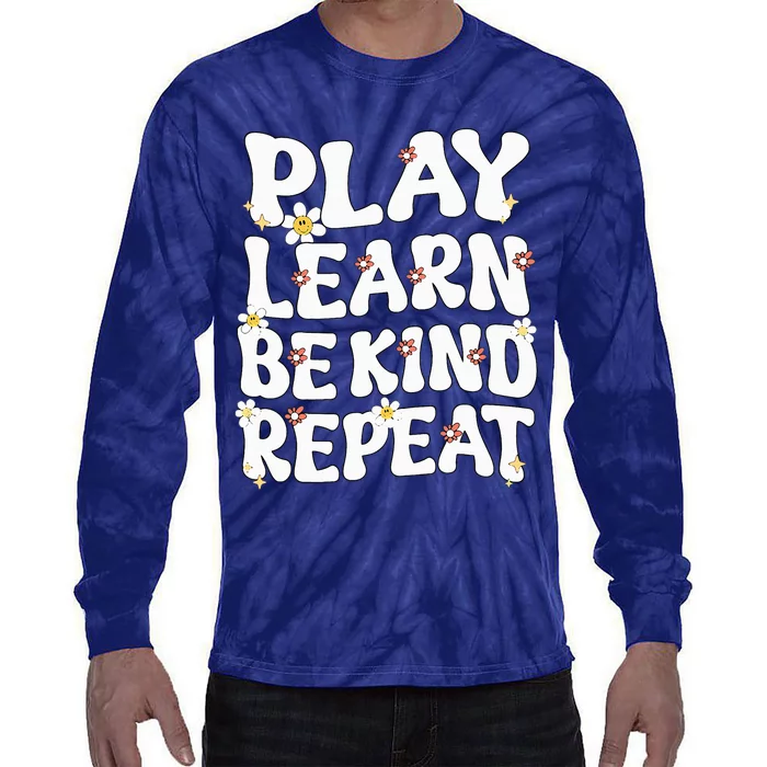 Play Learn Be Kind Repeat Groovy Unity Day Orange Teacher Tie-Dye Long Sleeve Shirt