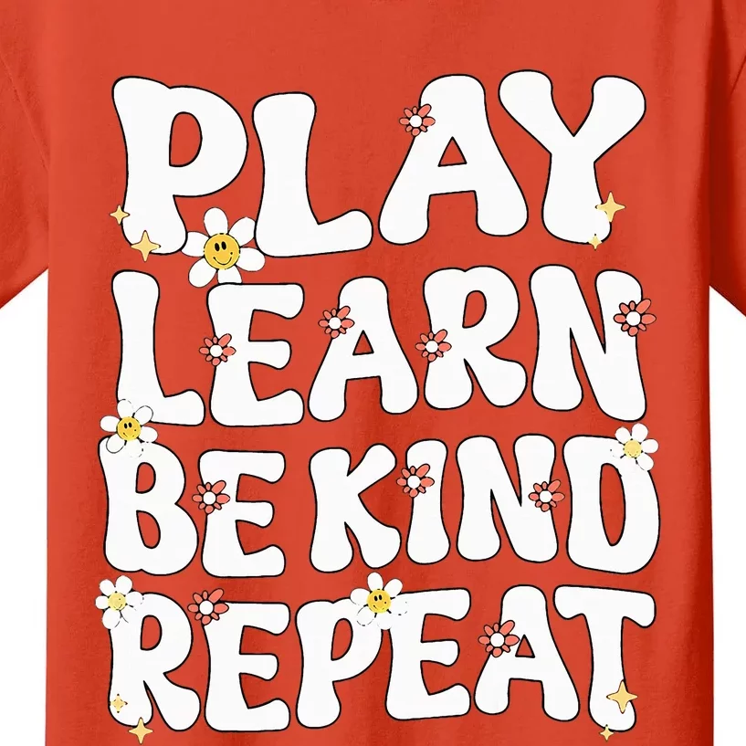 Play Learn Be Kind Repeat Groovy Unity Day Orange Teacher Kids T-Shirt