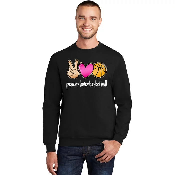 Peace Love Basketball Leopard Print  Basketball Sweatshirt