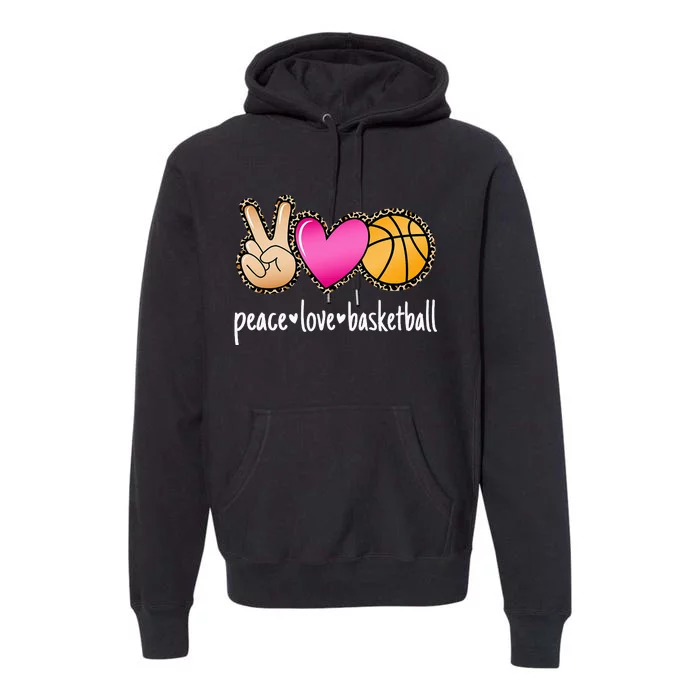 Peace Love Basketball Leopard Print  Basketball Premium Hoodie