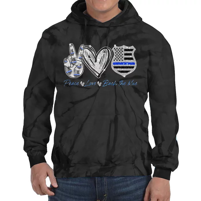 Peace Love Back The Blue Police Officer Gift Tie Dye Hoodie