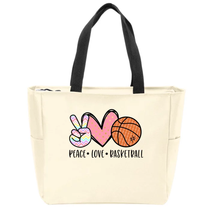 Peace Love Basketball Heart For Women Teens Tween Girls Meaningful Gift Zip Tote Bag