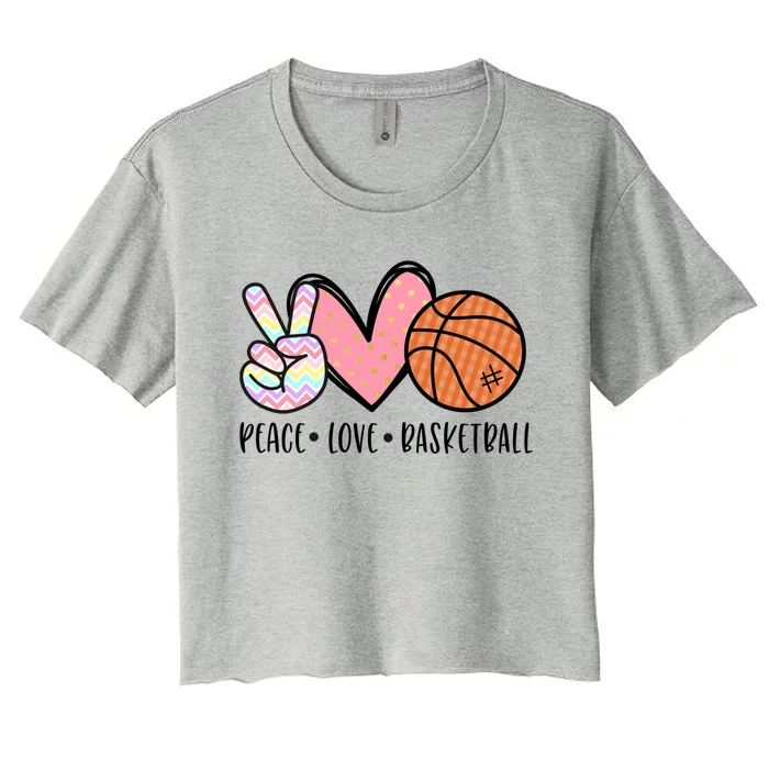 Peace Love Basketball Heart For Women Teens Tween Girls Meaningful Gift Women's Crop Top Tee