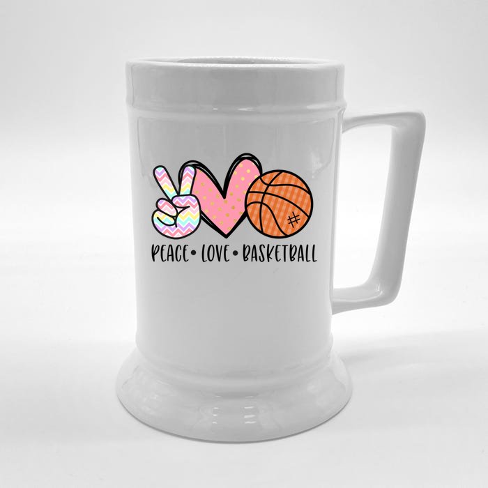 Peace Love Basketball Heart For Women Teens Tween Girls Meaningful Gift Front & Back Beer Stein