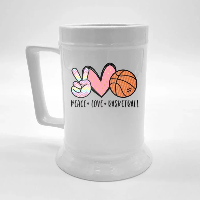 Peace Love Basketball Heart For Women Teens Tween Girls Meaningful Gift Front & Back Beer Stein