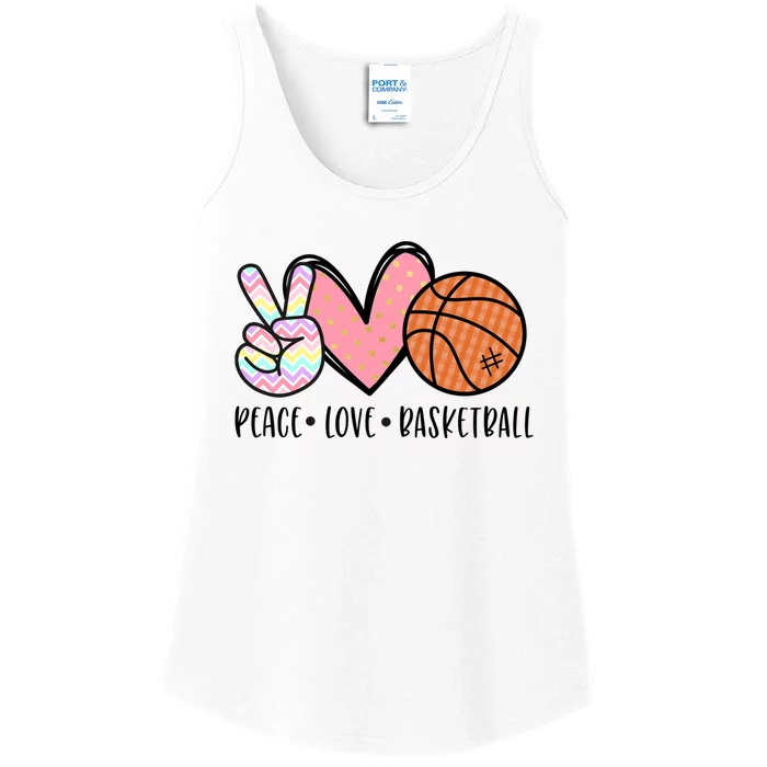 Peace Love Basketball Heart For Women Teens Tween Girls Meaningful Gift Ladies Essential Tank