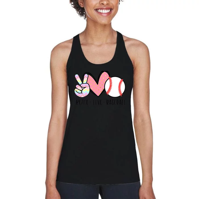 Peace Love Baseball Funny Women's Racerback Tank