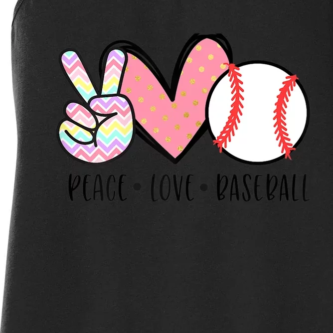 Peace Love Baseball Funny Women's Racerback Tank