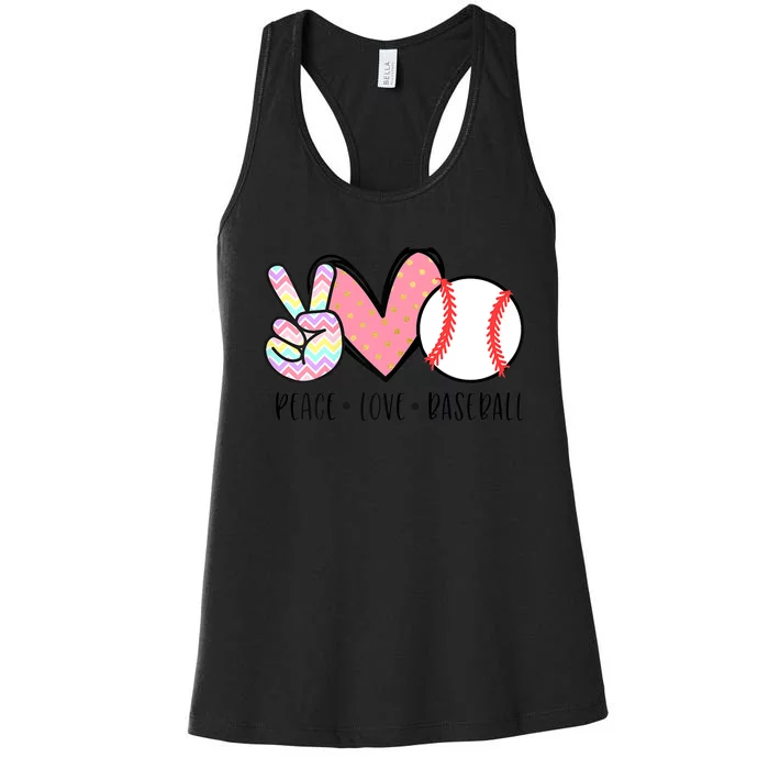 Peace Love Baseball Funny Women's Racerback Tank