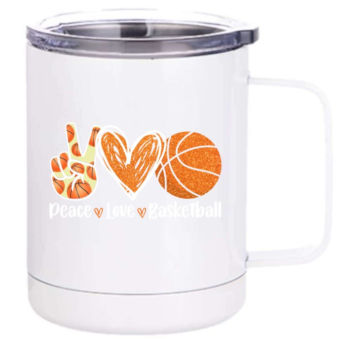 Peace Love Basketball Player Funny For Dad Mom Gift Front & Back 12oz Stainless Steel Tumbler Cup