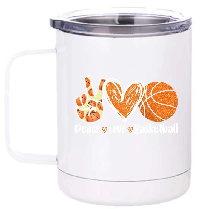 Peace Love Basketball Player Funny For Dad Mom Gift Front & Back 12oz Stainless Steel Tumbler Cup