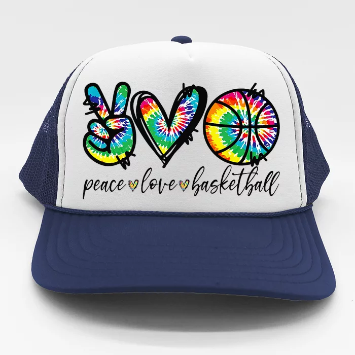 Peace Love Basketball Tie Dye Cute Basketball Lovers Trucker Hat