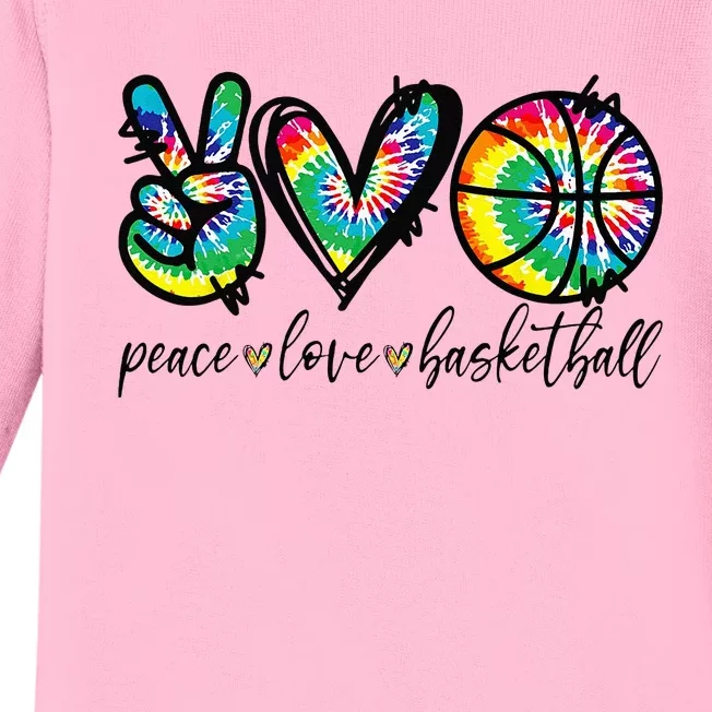 Peace Love Basketball Tie Dye Cute Basketball Lovers Baby Long Sleeve Bodysuit