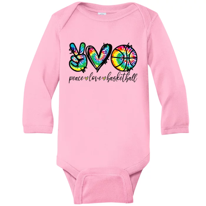 Peace Love Basketball Tie Dye Cute Basketball Lovers Baby Long Sleeve Bodysuit