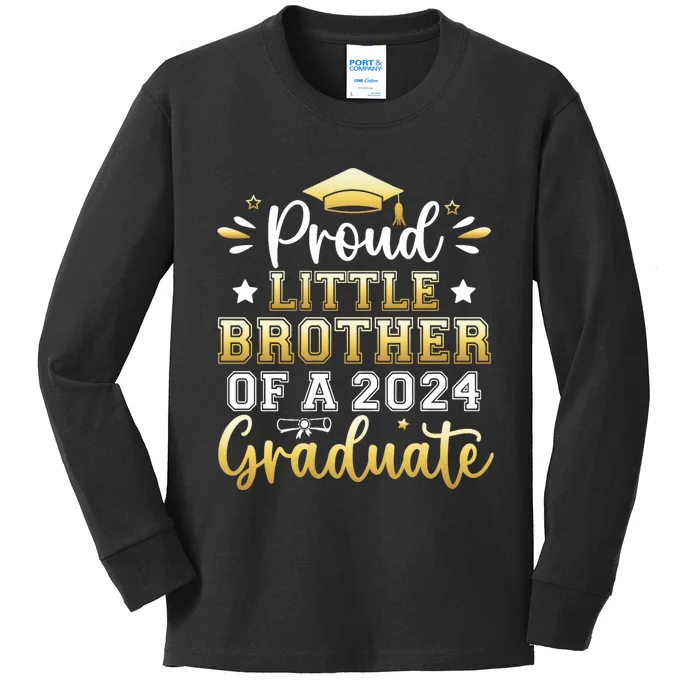 Proud Little Brother Of A 2024 Graduate Senior Graduation Kids Long Sleeve Shirt