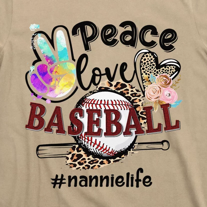 Peace Love Baseball Nannie Life Mom Grandma Leopard T-Shirt