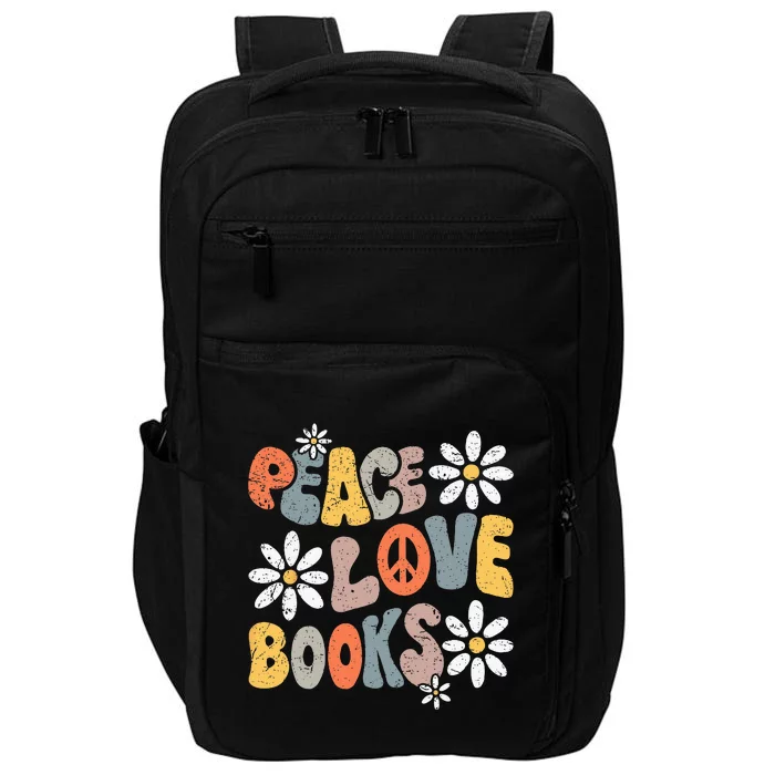 Peace Love Books Groovy Bookworm Book Nerd Reading Teacher Impact Tech Backpack